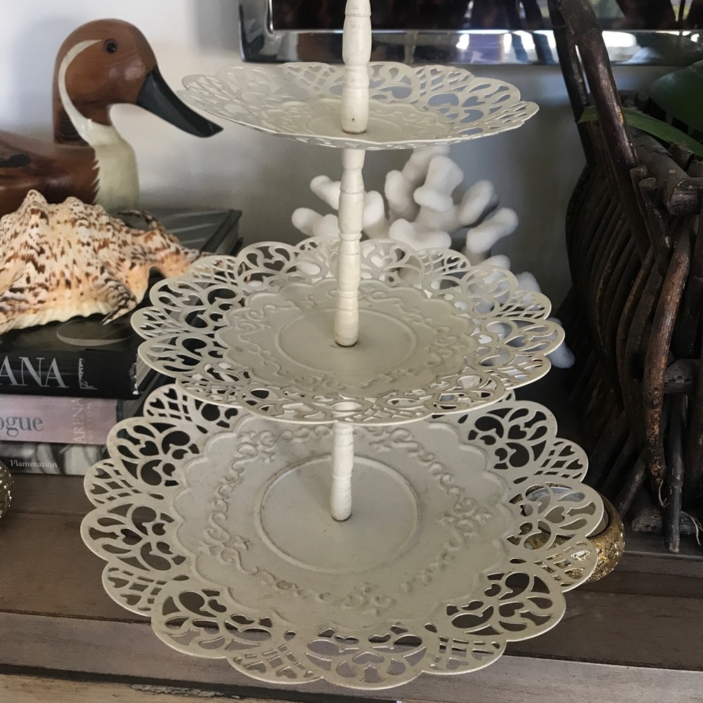 Pretty, unique shabby chic metal dessert tray